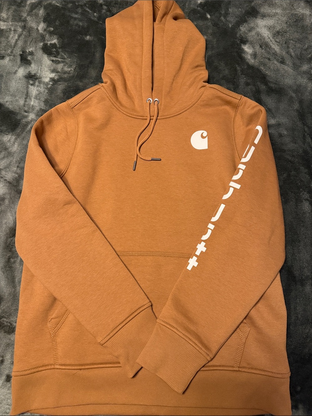 Carhartt Men’s Rust Brown Hooded Sweatshirt with White Logo